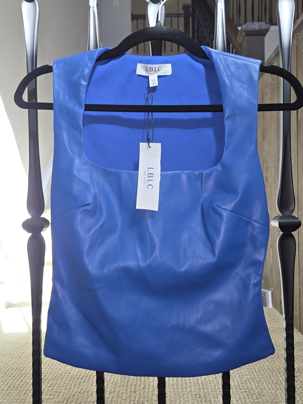 LBLC the label Blue Faux-Leather Scoop Neck Tank Top